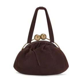 1940s Brown Suede Barrel Clasp Bag