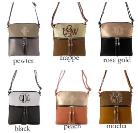 2 toned zipper tassels Monogrammed Crossbody