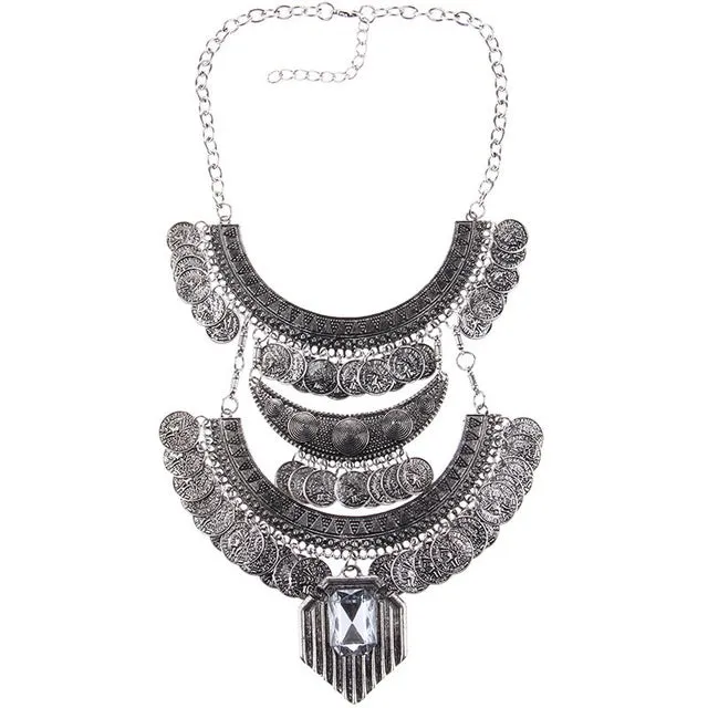 2017 Collar Coin Necklace & Pendant Vintage Crystal Maxi Choker Statement Collier female Boho Big Fashion Women Jewellery Gifts