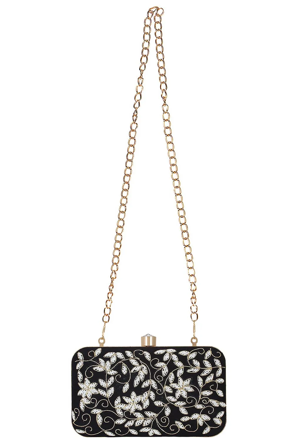 Adorn Embelished Faux Silk Fabric Clutch Black & White