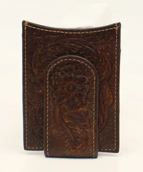 Ariat Tooled Dark Leather Embossed Money Clip