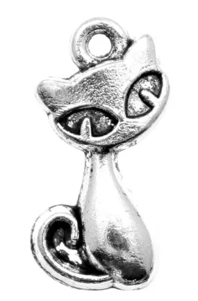 AVBeads Animal Cat Charms Silver 17mm x 8mm Metal Charms 10pcs