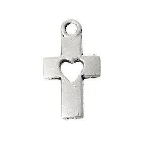 AVBeads Cross Charms Heart Silver 18mm x 10mm Metal Charms 10pcs