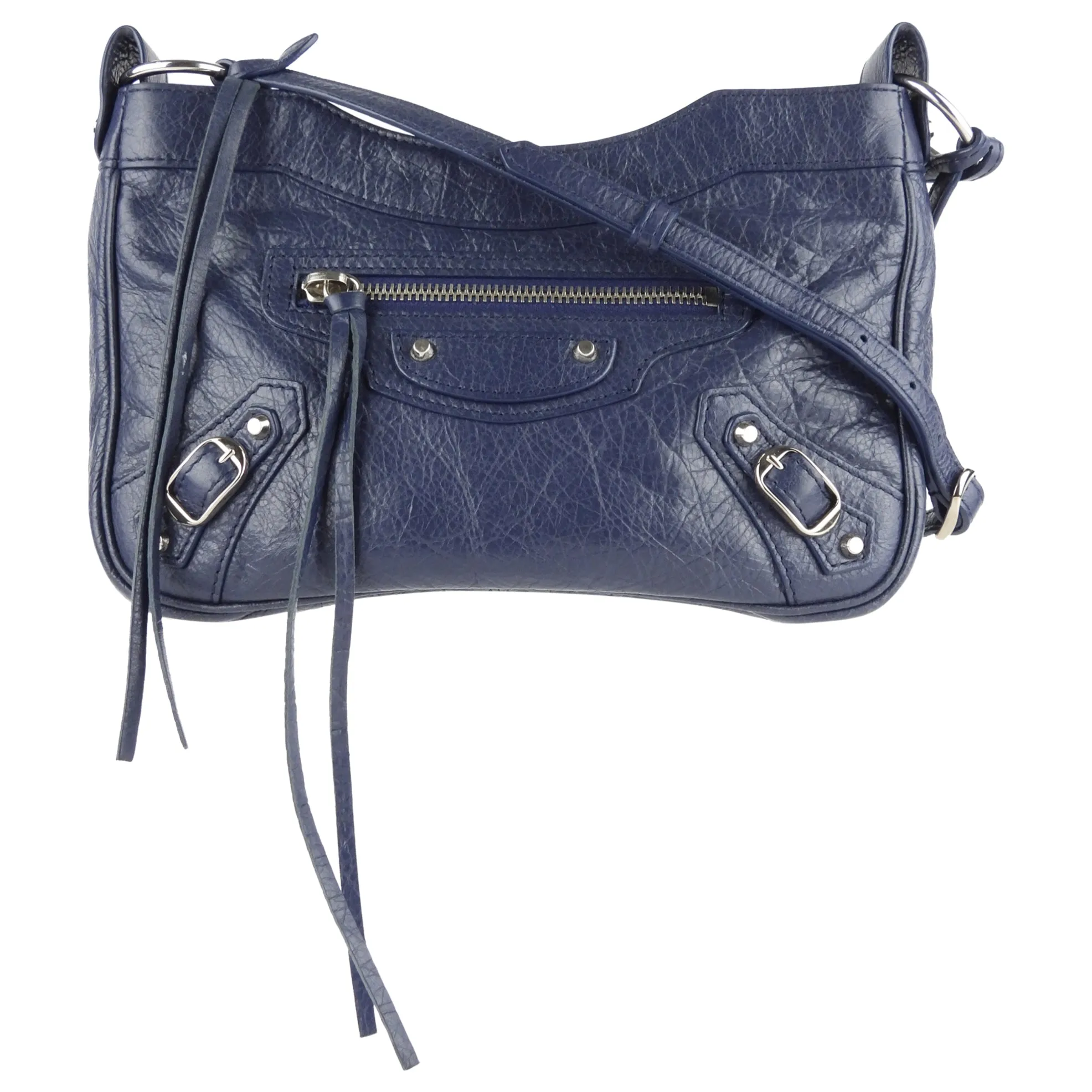 Balenciaga Navy Blue Leather Moto Classic Crossbody Hip Bag