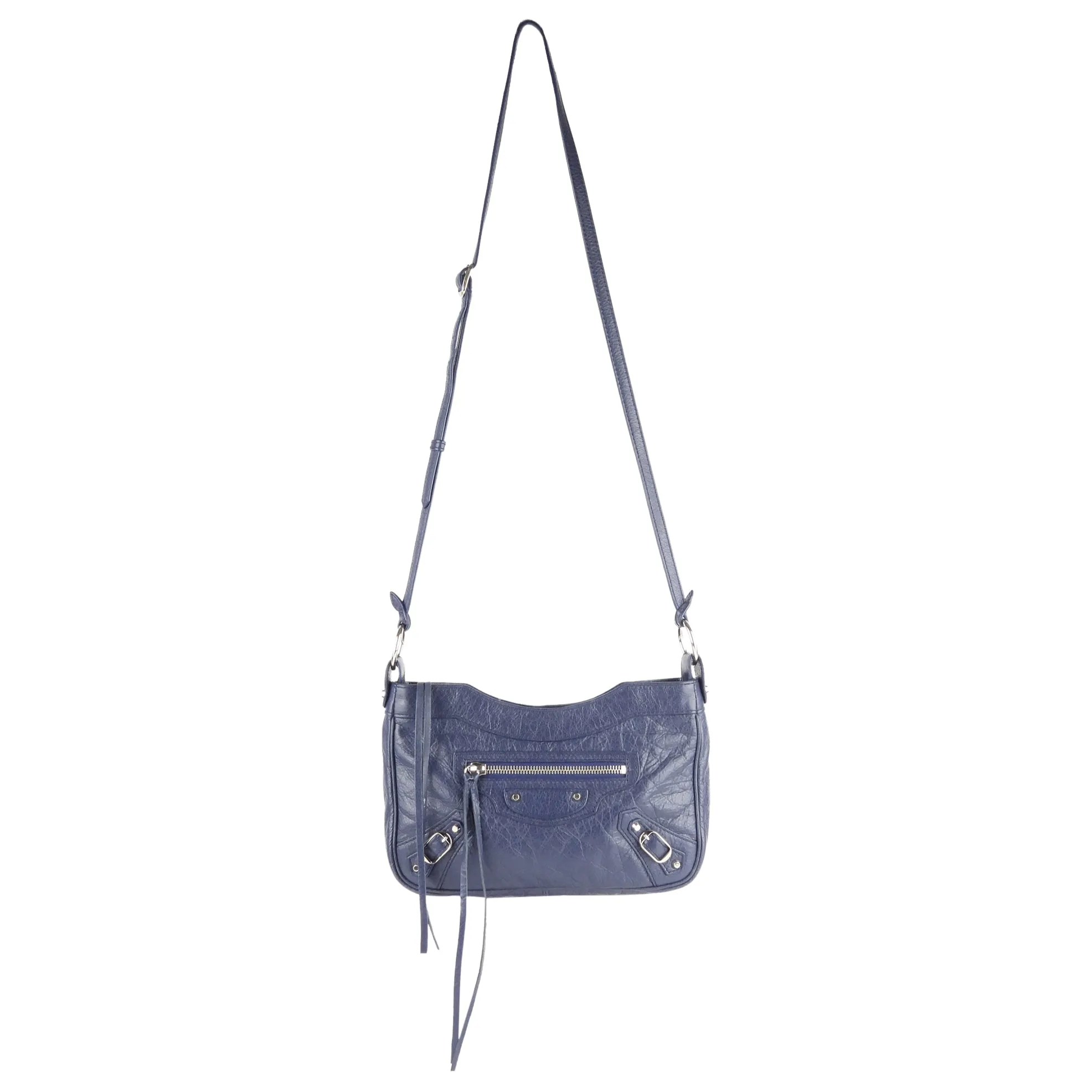 Balenciaga Navy Blue Leather Moto Classic Crossbody Hip Bag