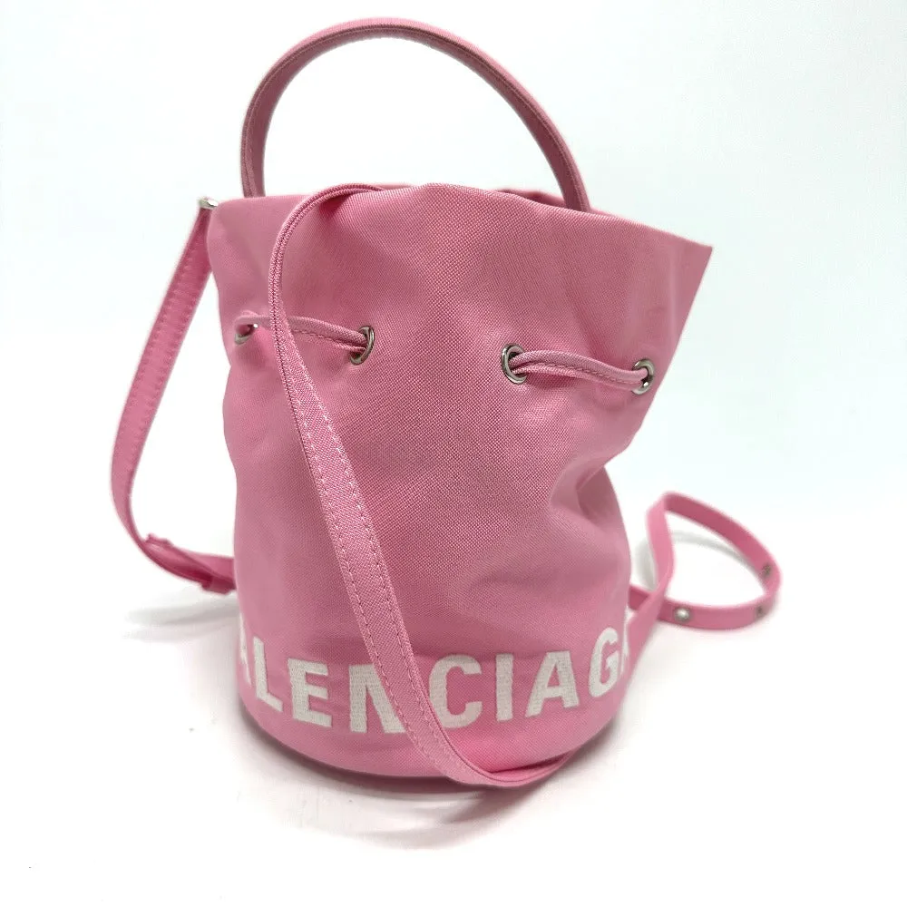 BALENCIAGA Shoulder Bag 619458 Nylon pink Handbag Wheel XS Drawstring Bucket Women Used Authentic