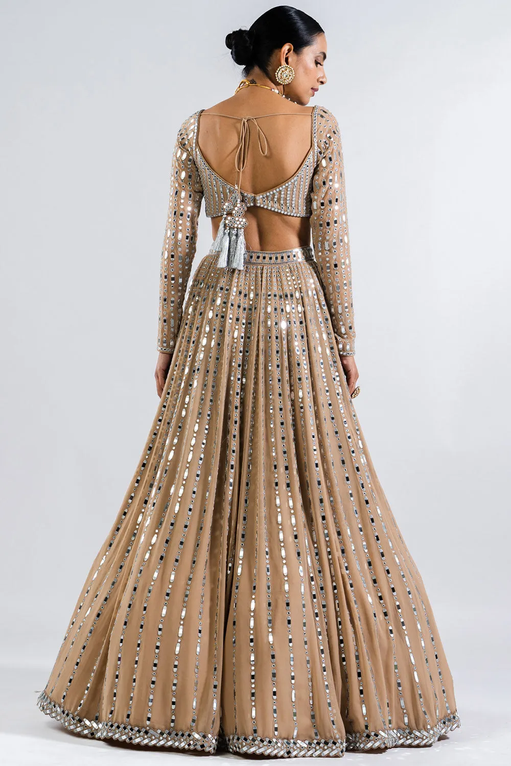 Beige Linear Drop Lehenga Set