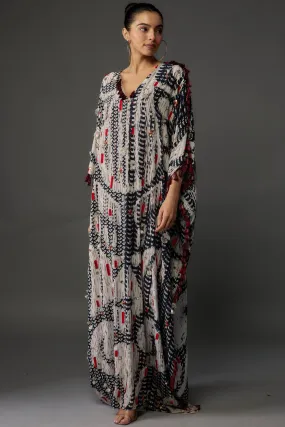 Black & White Uzbek Print Kaftan