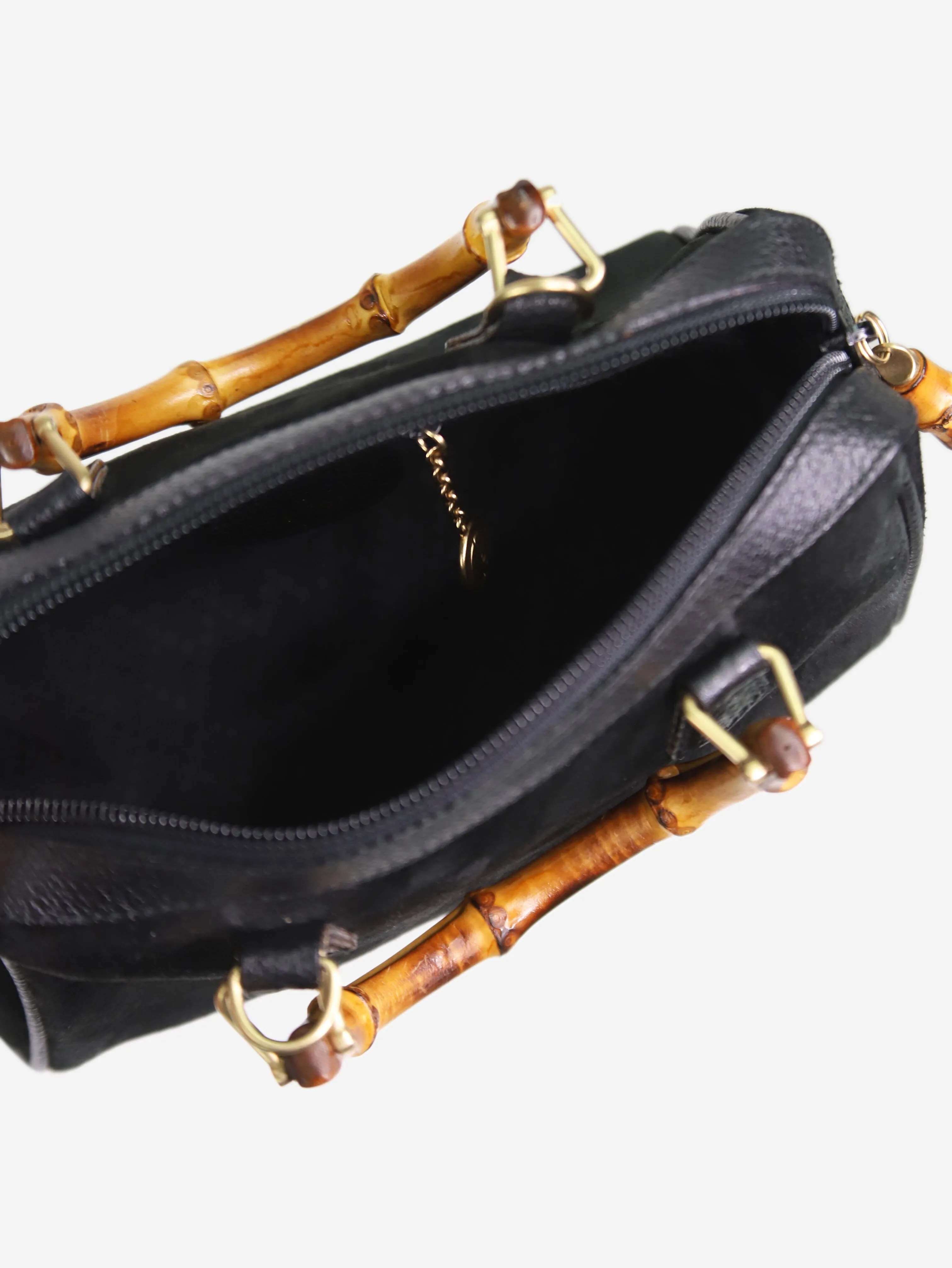 Black Bamboo handle suede bag