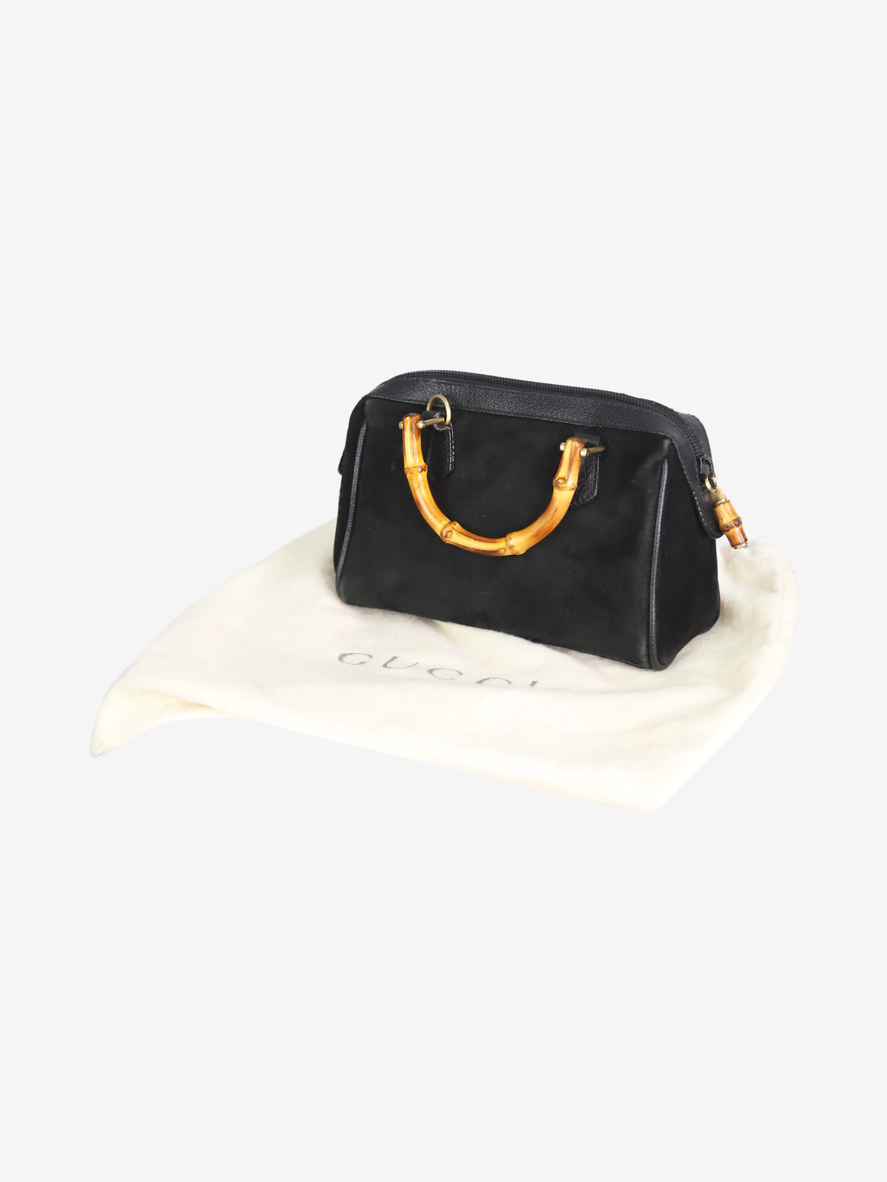 Black Bamboo handle suede bag