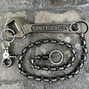 Bottle Opener Wallet Chain - Black Daytona Deluxe - W/Sanity Wrench - WCK-24