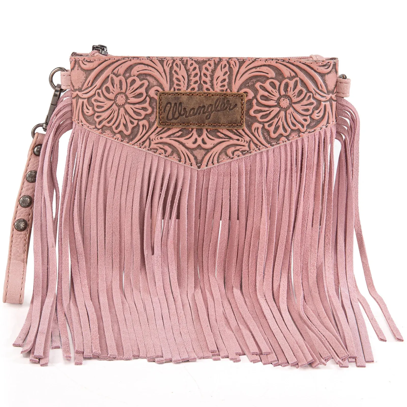 CARSYN PINK FRINGE CROSSBODY WRANGLER PURSE