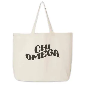 Chi Omega Large Canvas Sorority Tote Bag with Simple Mod Design