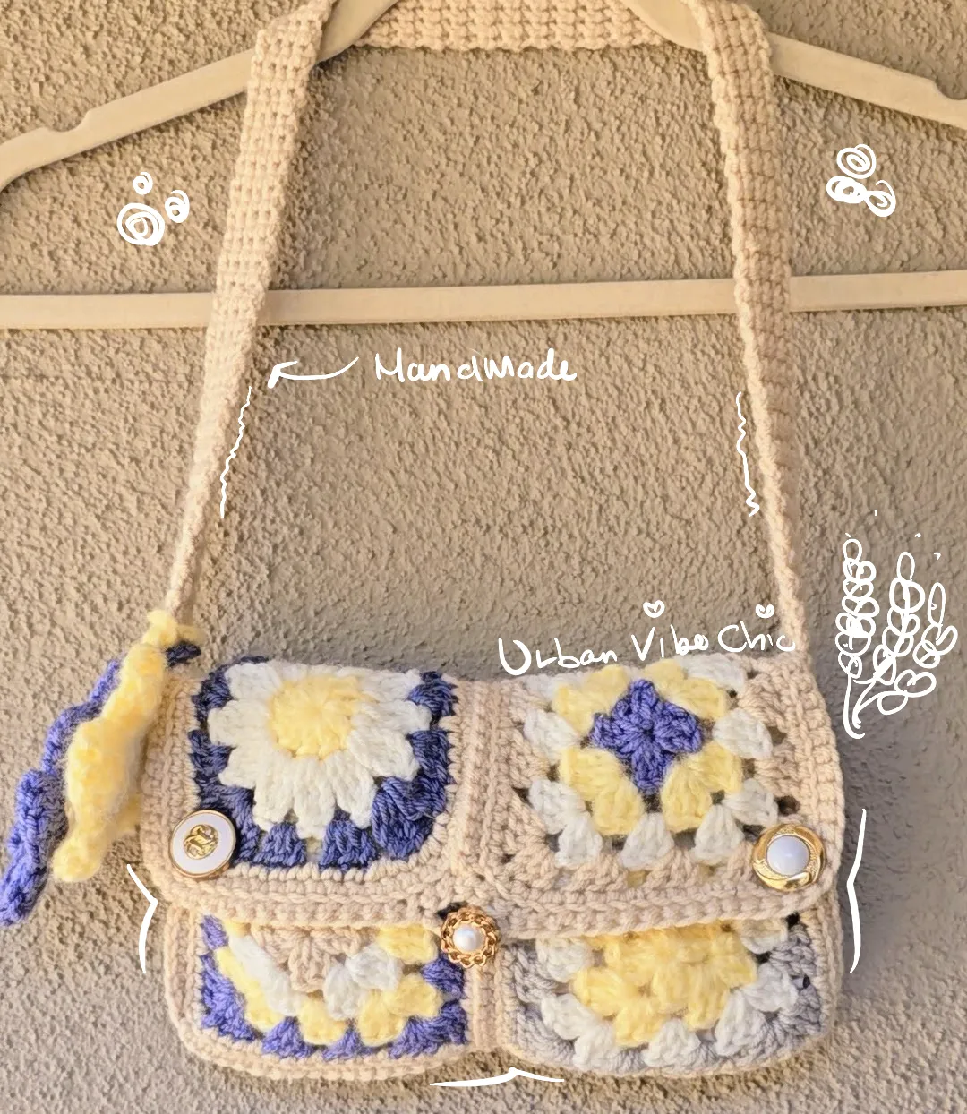 Crochet Tote Bag, Crochet Shoulder Bag - Seaside