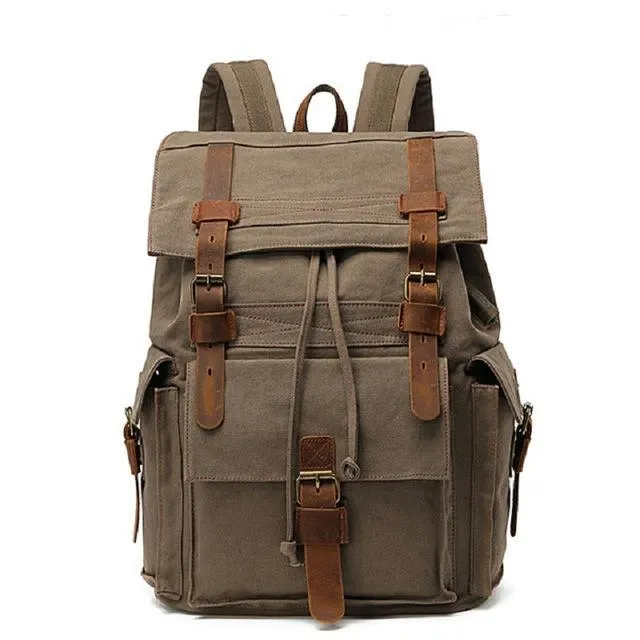 Durable Canvas Leather Travel Backpack 20 to 35 Litre