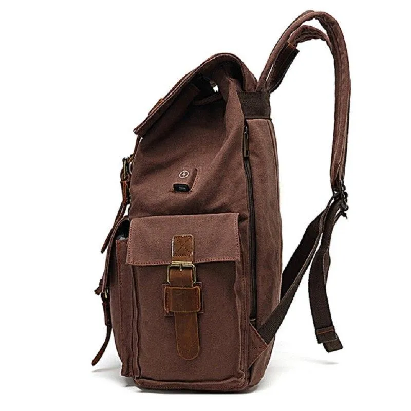 Durable Canvas Leather Travel Backpack 20 to 35 Litre