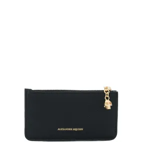 Flat Card Holder Zip, Black/Gold