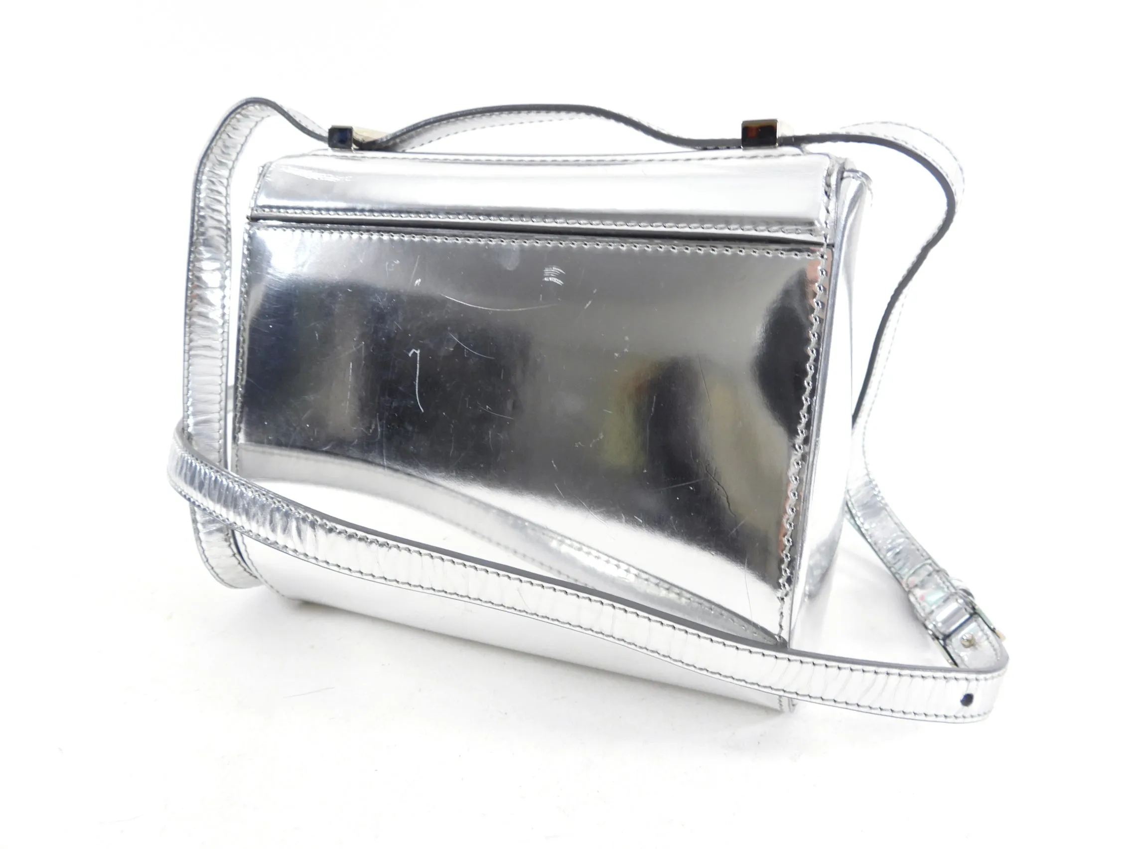 Givenchy Silver Metallic Leather Mini Pandora Box Bag