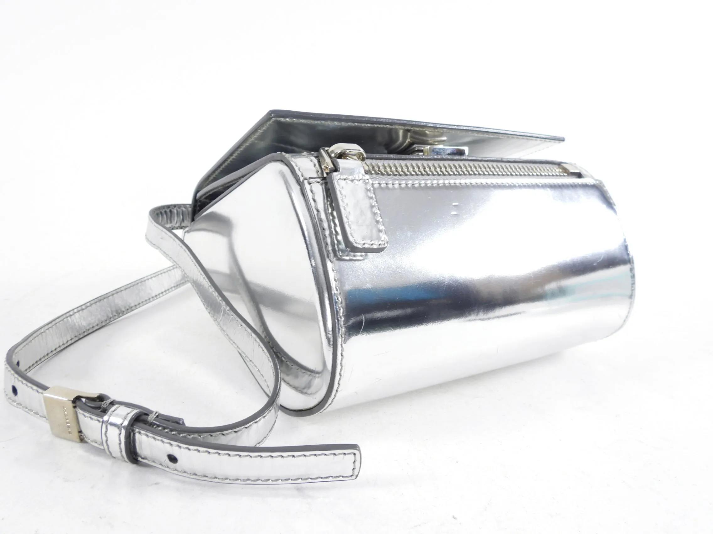 Givenchy Silver Metallic Leather Mini Pandora Box Bag