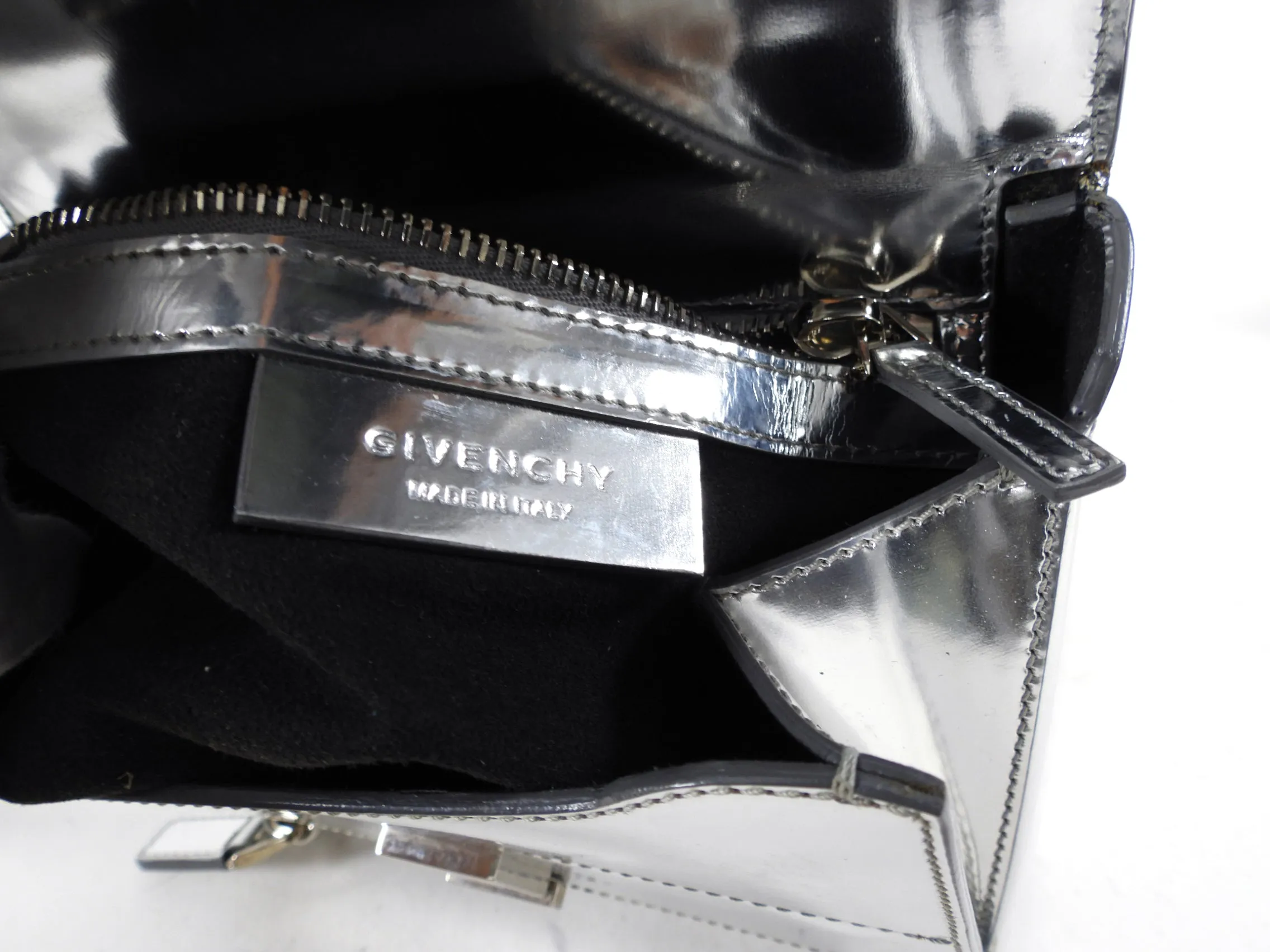 Givenchy Silver Metallic Leather Mini Pandora Box Bag