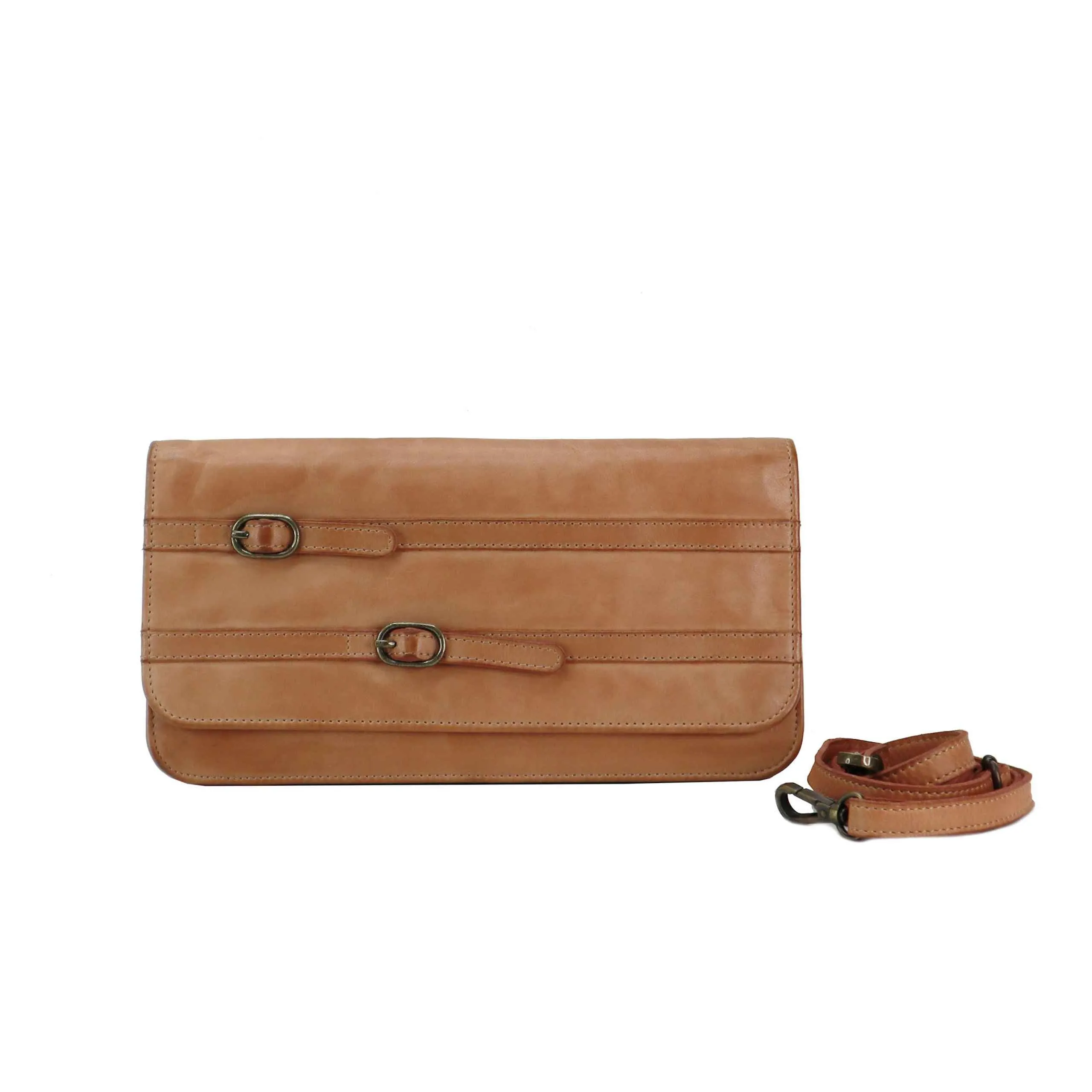 Kompanero Aleks Taupe Leather Crossbody/Clutch Bag