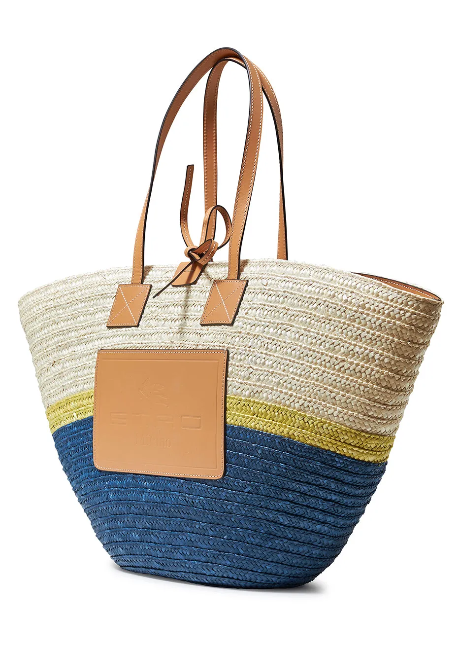 Large Tricolor Straw Handbag