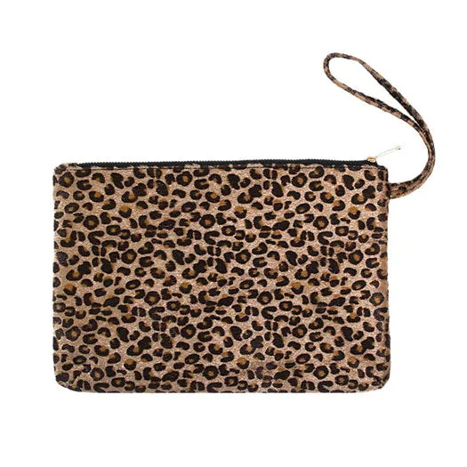 Leopard Print Large Pouch Clutch Bag