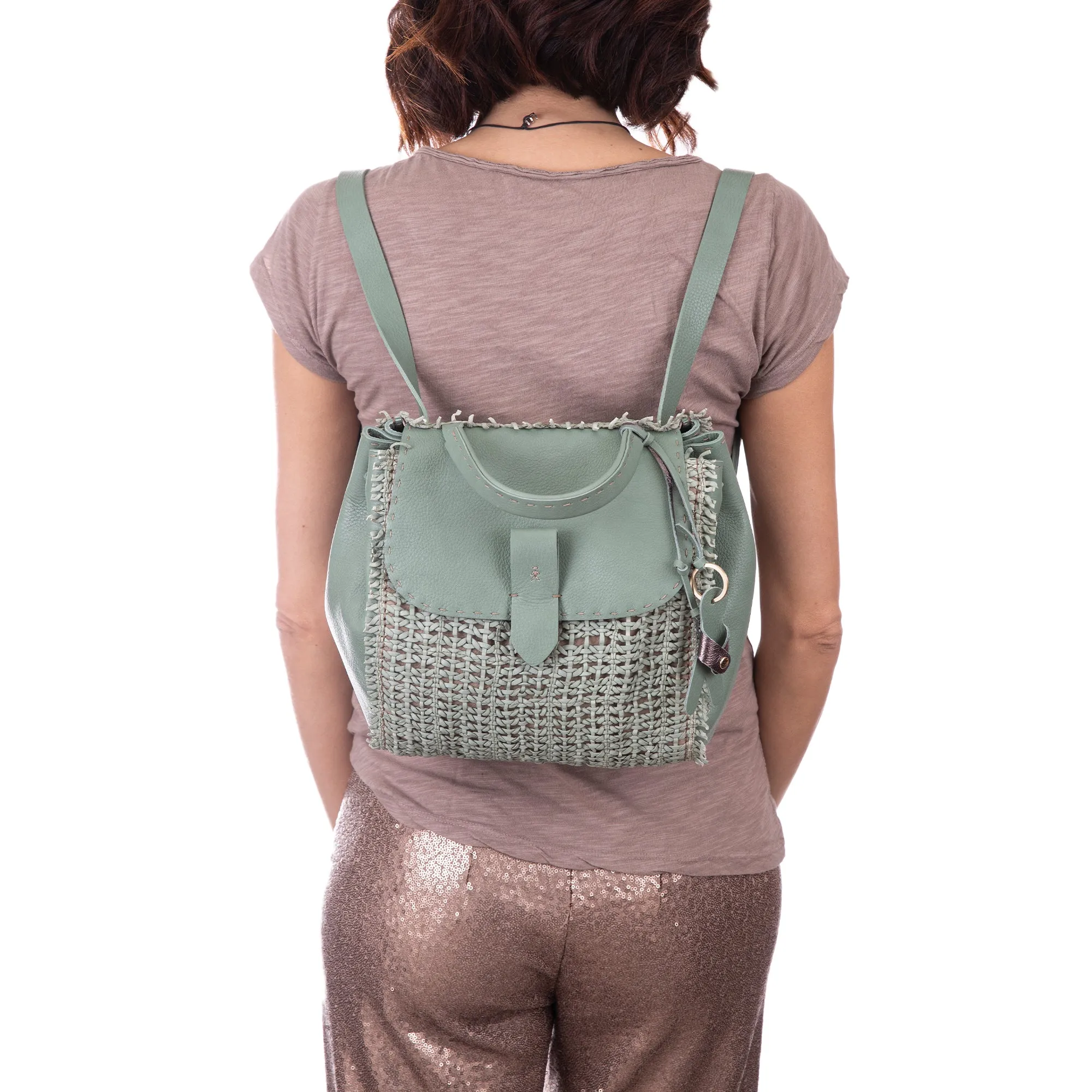 Lia Backpack M Intreccio Rete Sage Green