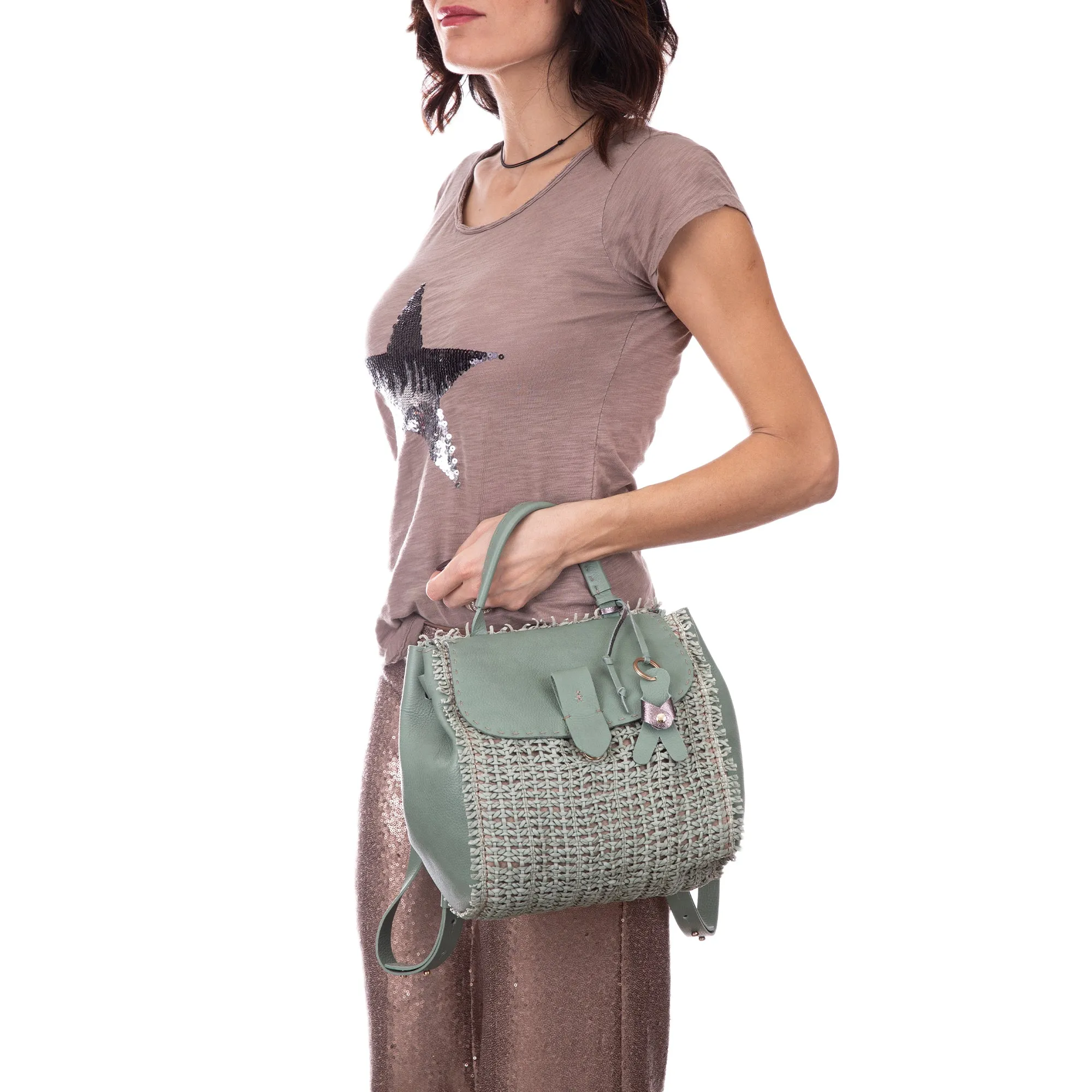 Lia Backpack M Intreccio Rete Sage Green