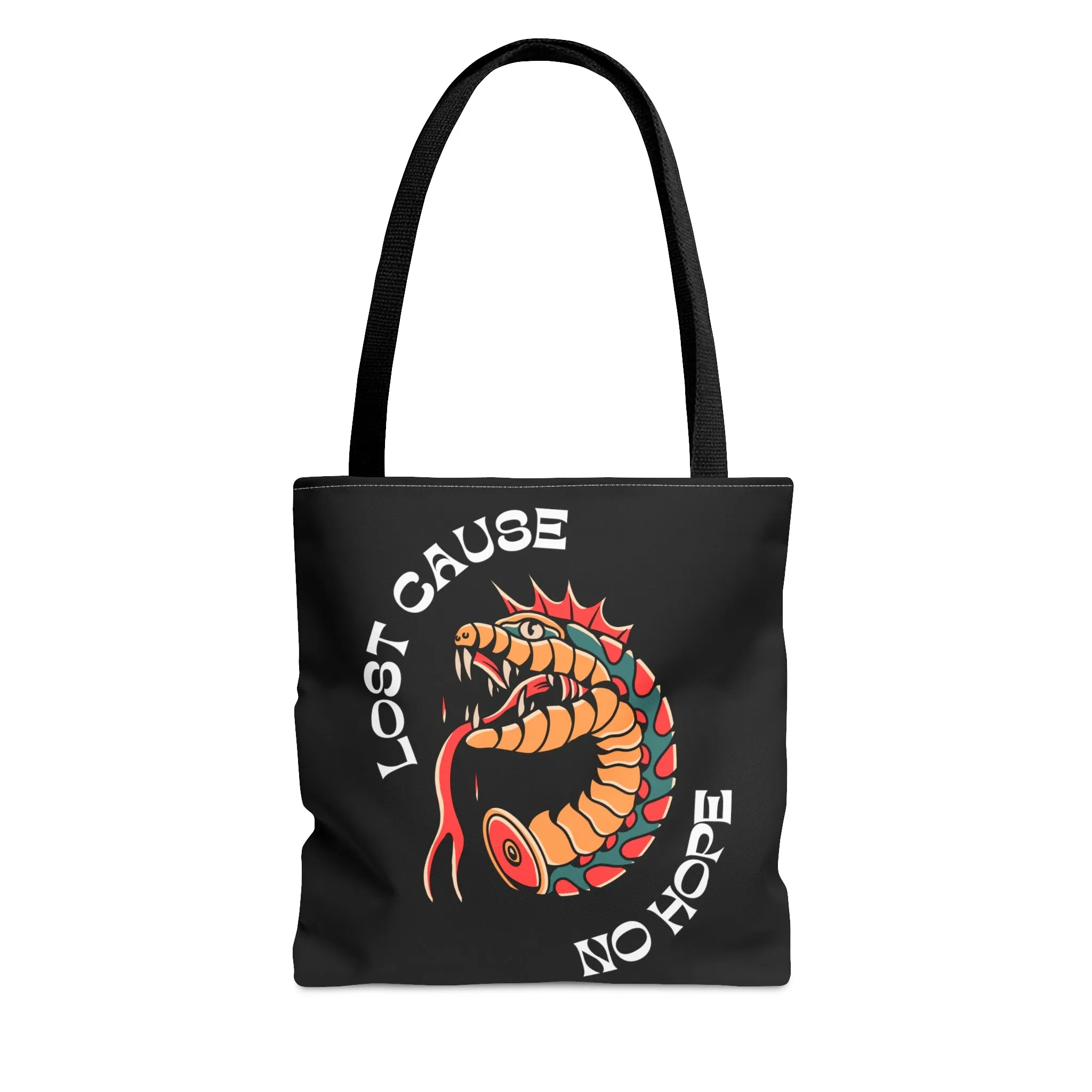 Lost Cause No Hope Snake Head Tattoo Tote Bag in Black