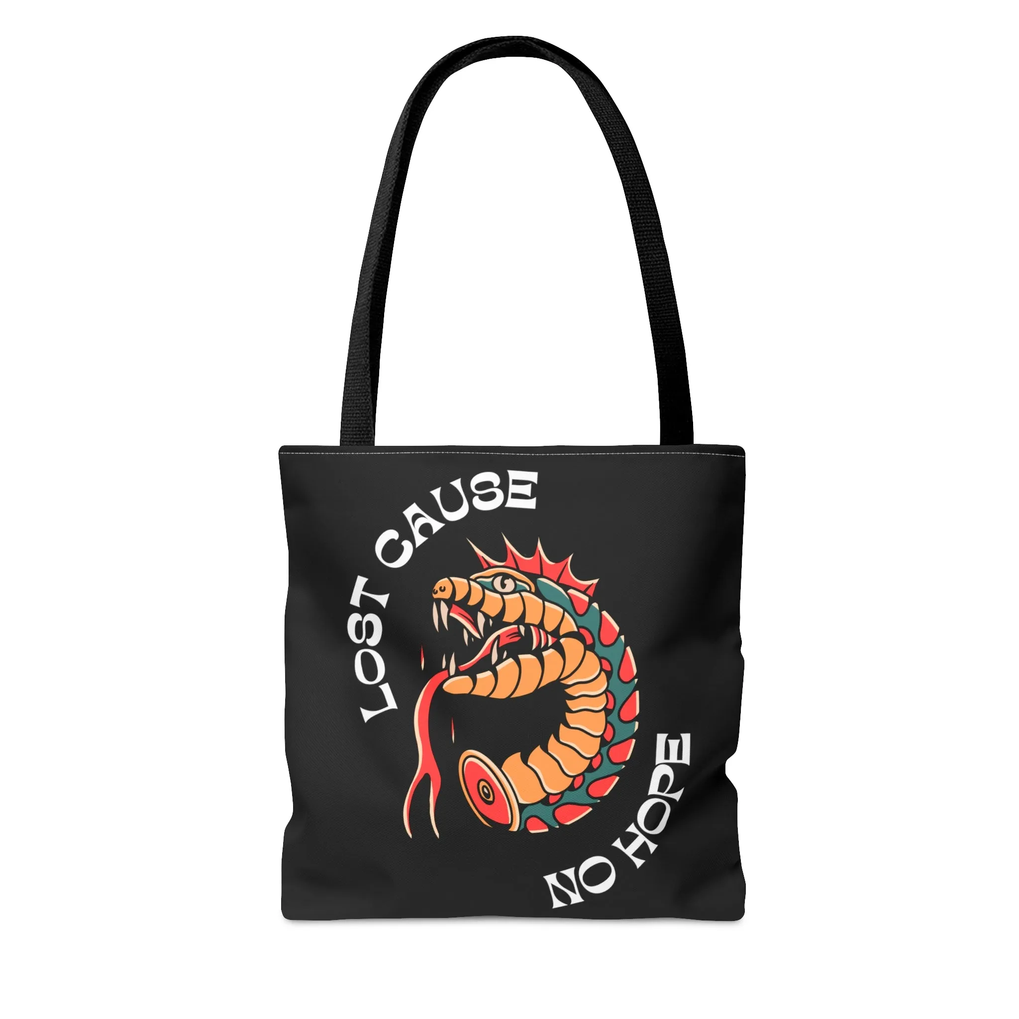 Lost Cause No Hope Snake Head Tattoo Tote Bag in Black