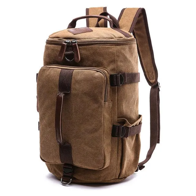 Multifunction Waterproof Canvas Leather Backpack for Men