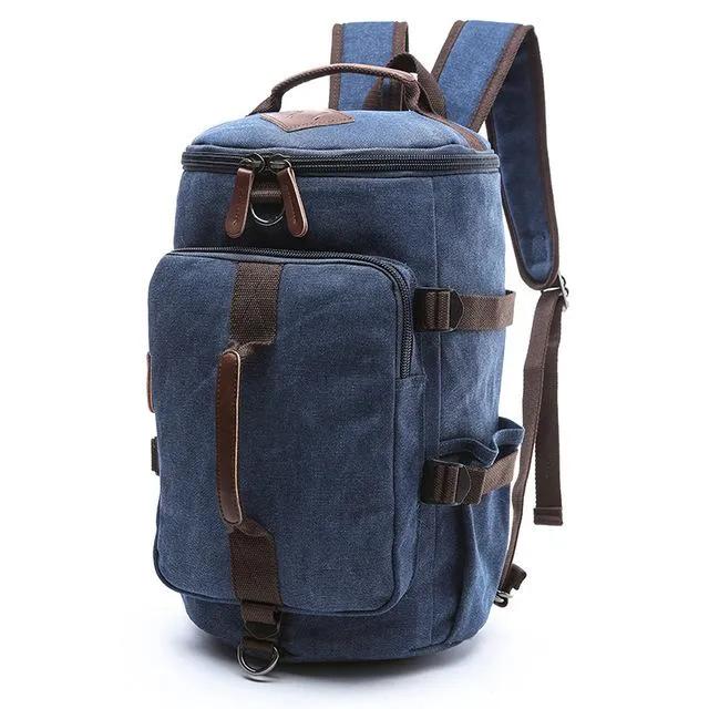 Multifunction Waterproof Canvas Leather Backpack for Men