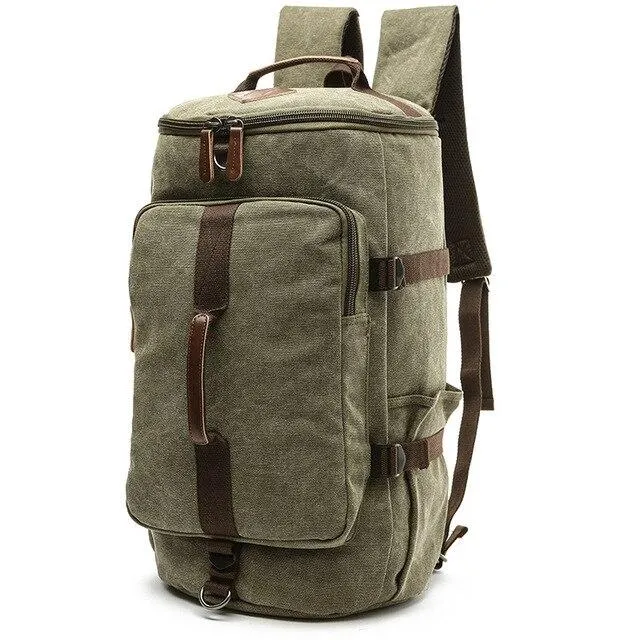 Multifunction Waterproof Canvas Leather Backpack for Men