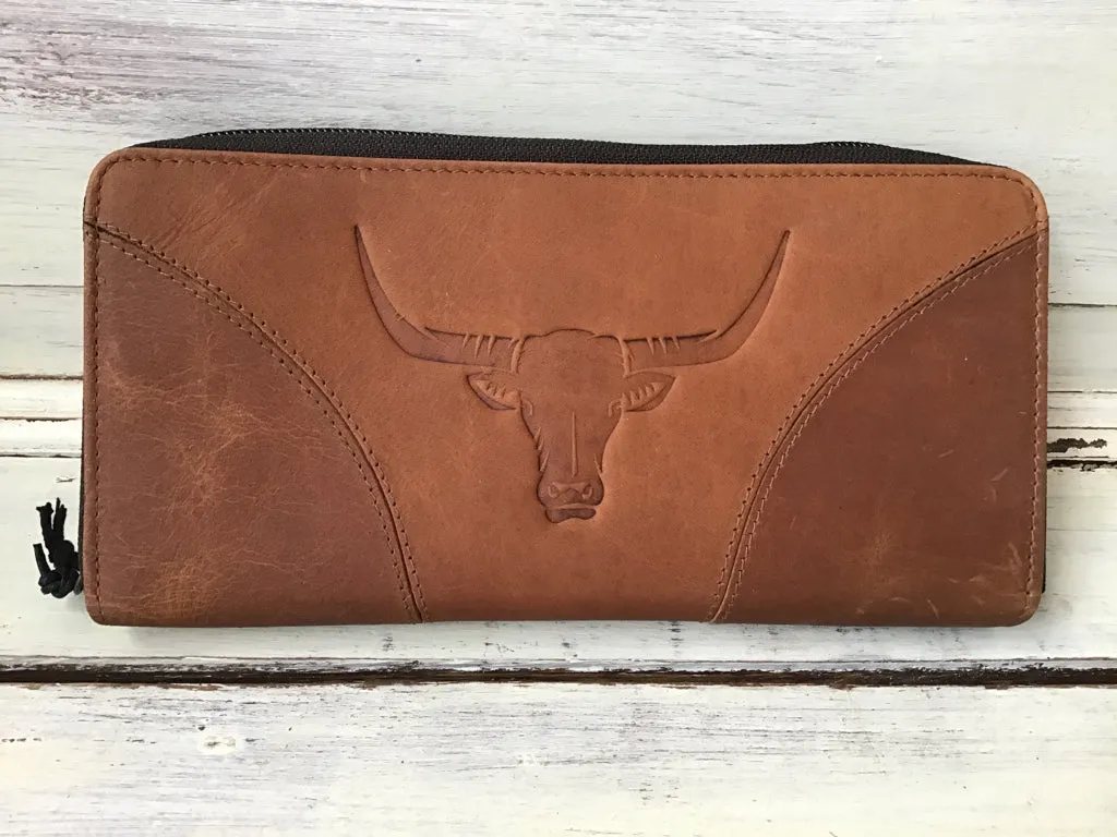 Myra Bag Leather Zip Around Longhorn Wallet