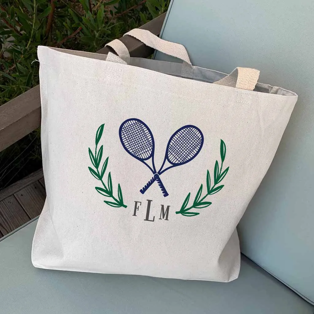 Personalized Tennis Monogram Large Canvas Tote Bag