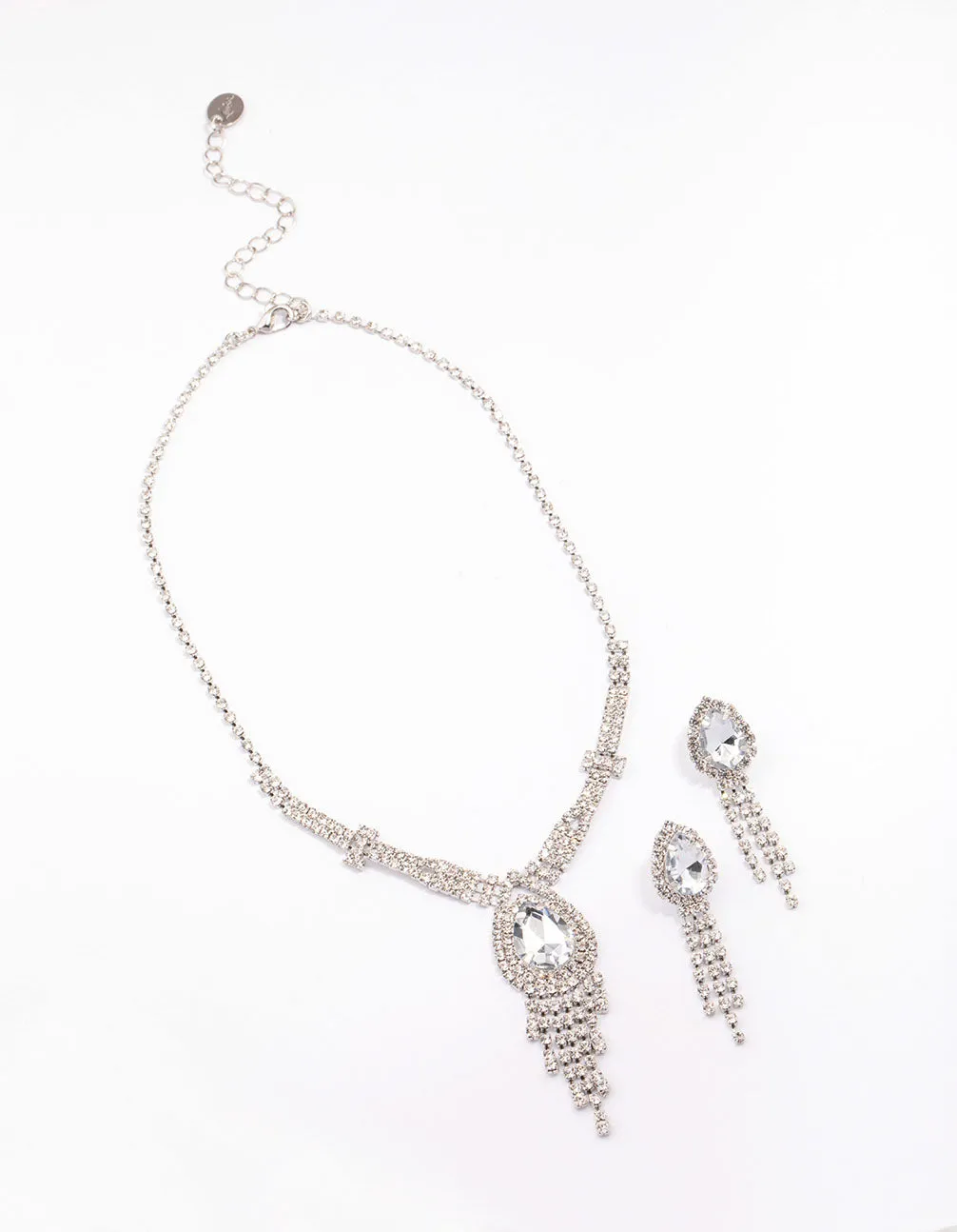 Rhodium Vintage Diamante Drop Jewellery Set