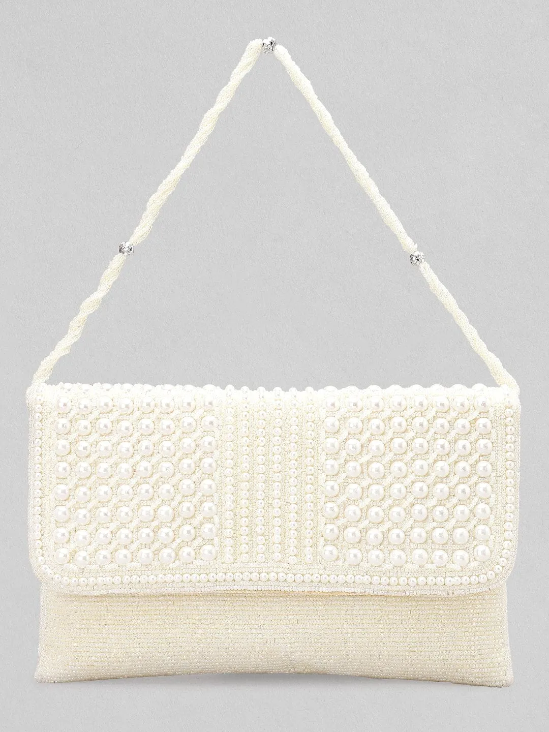 Rubans White Pearl Embellished Hand Bag