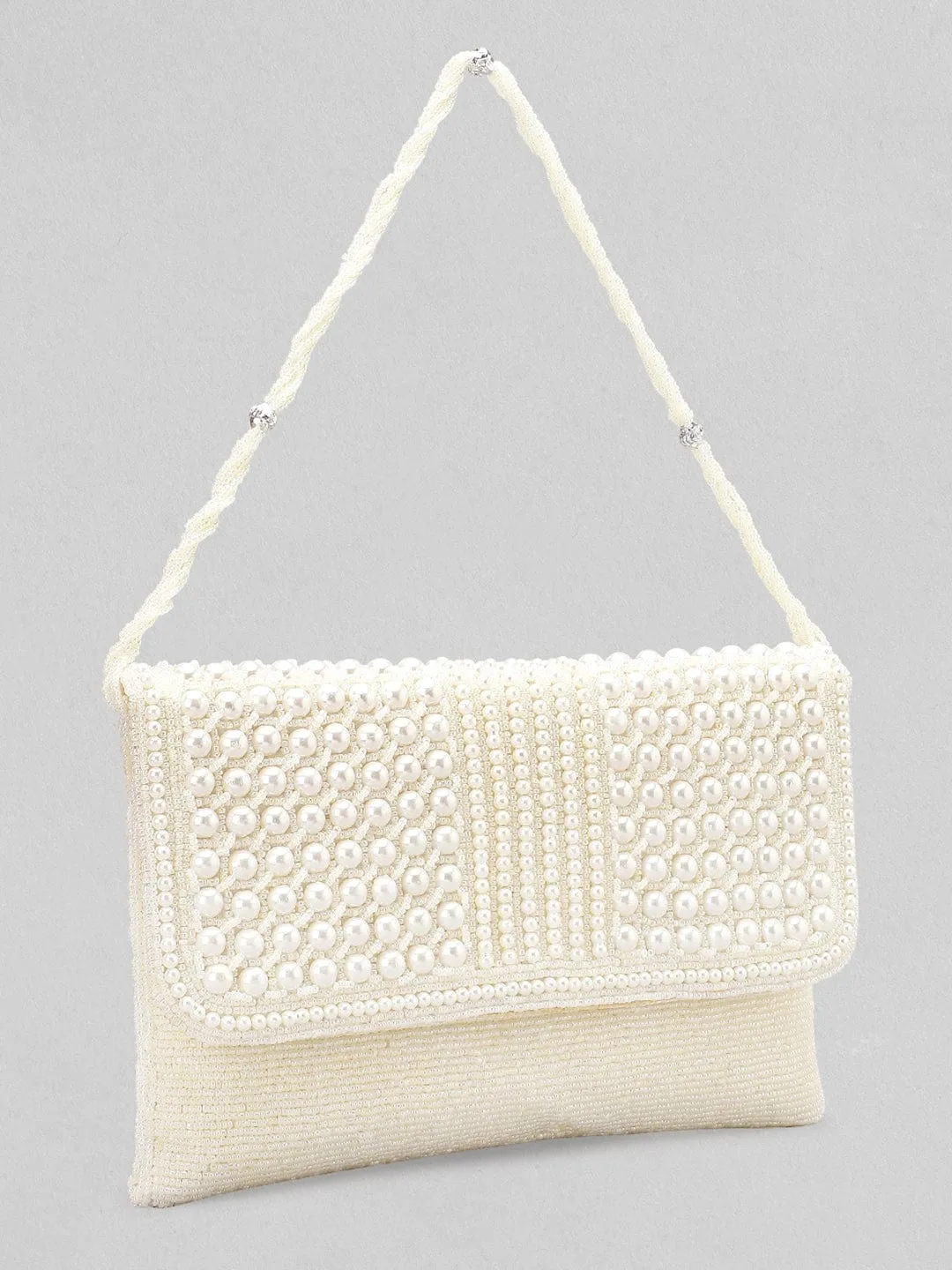 Rubans White Pearl Embellished Hand Bag