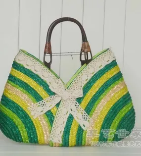 STRAW BOWTIE BAG(GREEN)