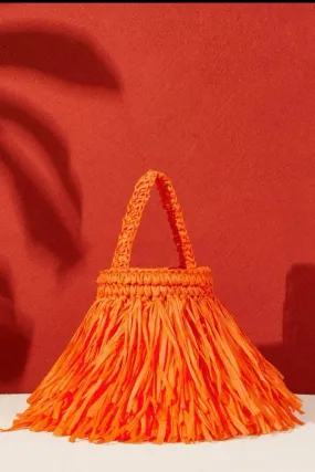 Straw Bucket Bag (Orange)