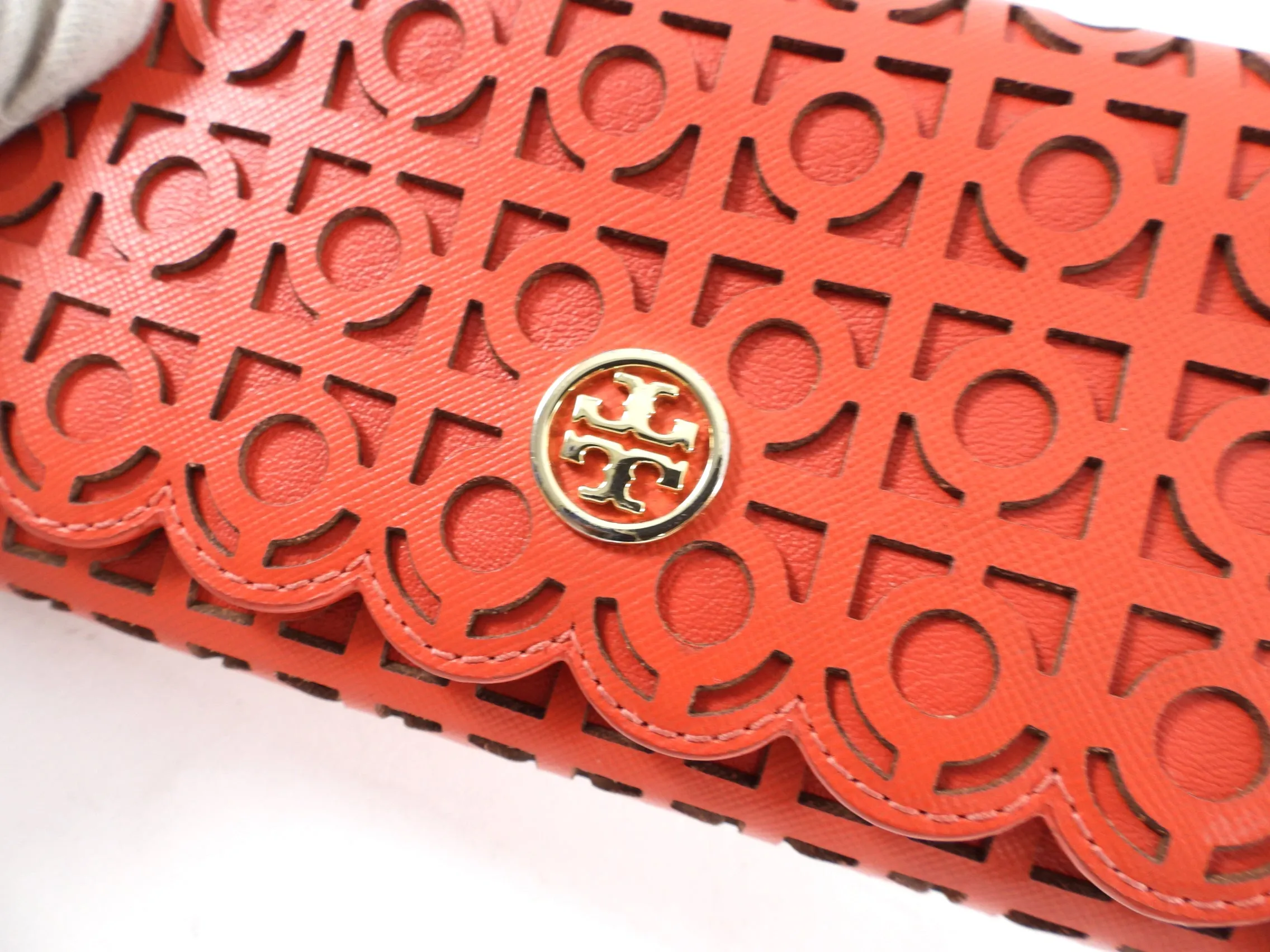 Tory Burch Red Kelsey Perforated Continental Long Wallet