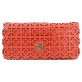 Tory Burch Red Kelsey Perforated Continental Long Wallet