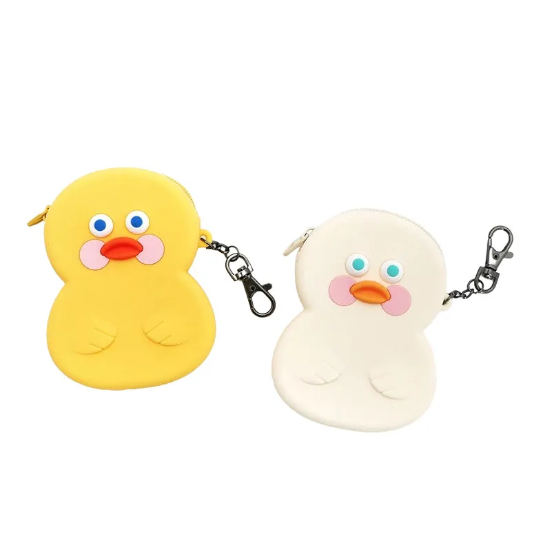 White Yellow Cute Duck Silicone Pouches Purses Mini Handbags Cosmetics Coin Wallets Womens Girls Waterproof