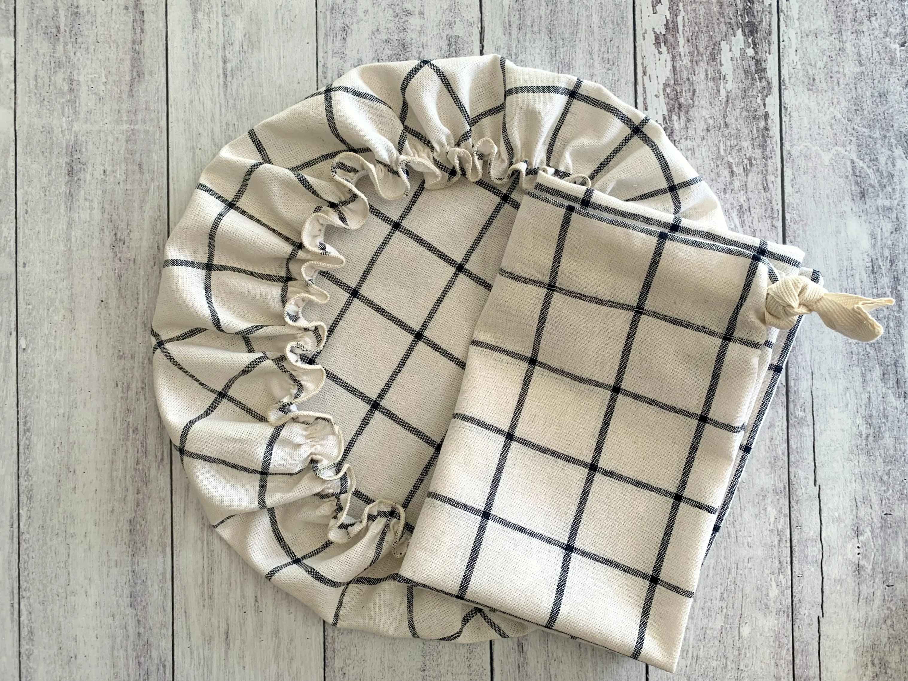 Windowpane and Stripe Bread Bag and Bowl Cover Set